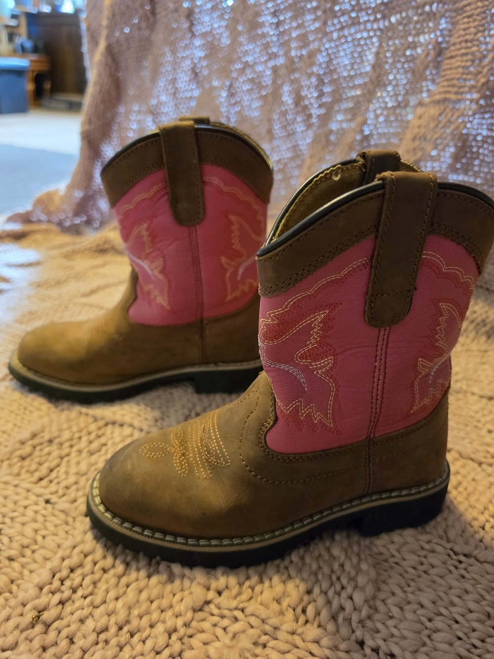 Girls Lincoln Outfitters Maverick Brown & Pink Western Cowboy Boots - Picture 3 of 6